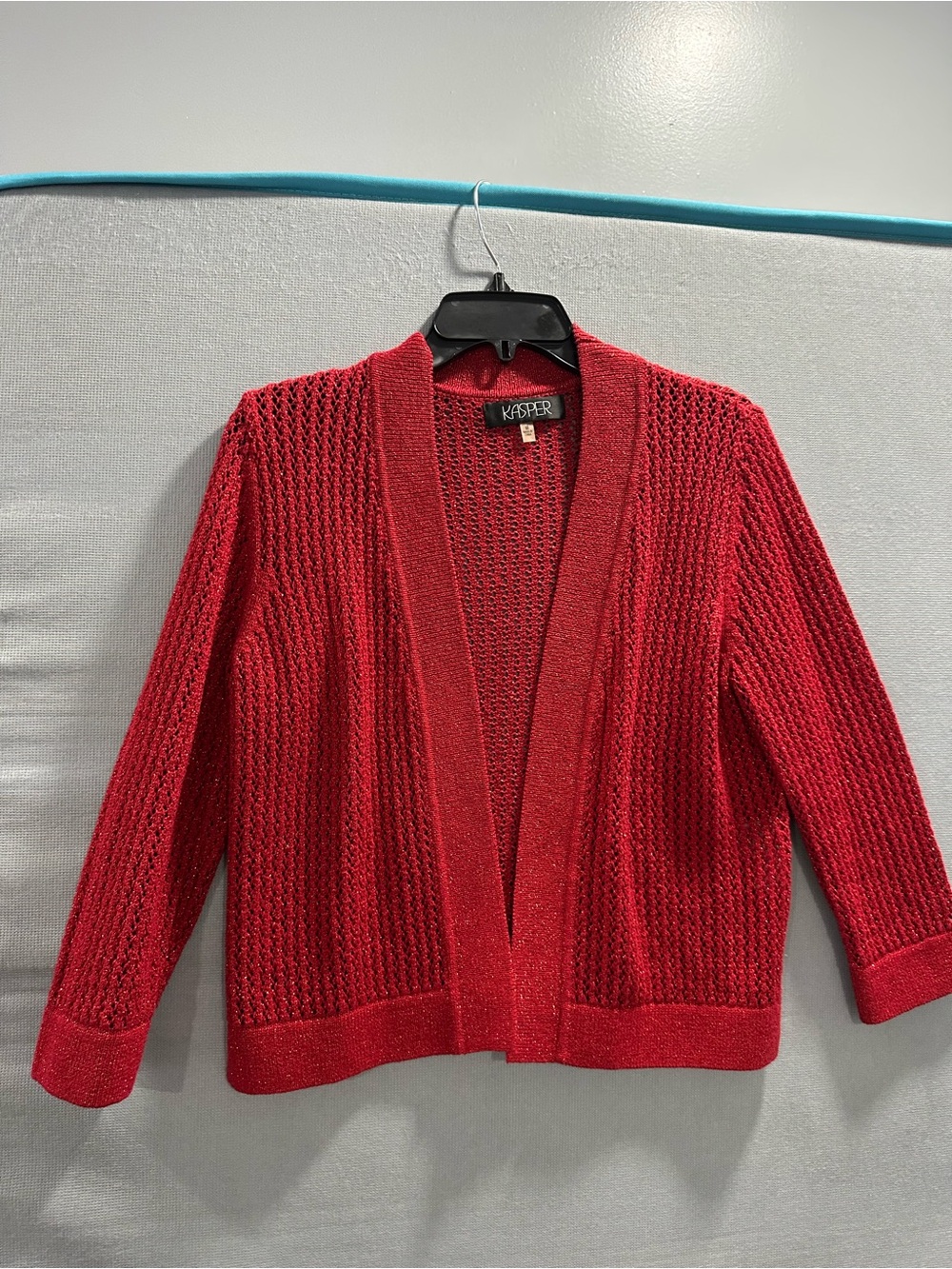 Kasper Red Open-Front Knit Cardigan